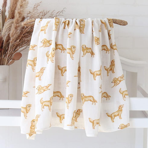 LifeTree Baby Swaddle Blankets with Golden Retriever Dog, 70% Viscose Bamboo and 30% Cotton, 47" x 47"