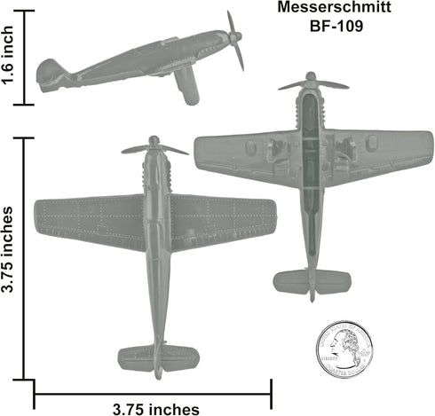 Tim Mee Toy TimMee WW2 9pc Fighter Ace Planes - Gray Plastic Army Men Airplanes USA Made