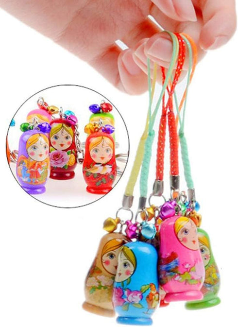 STOBOK Matryoshka Russian Dolls Key Chains,Wooden Russian Nesting Dolls Key Rings Charms, Set of 24