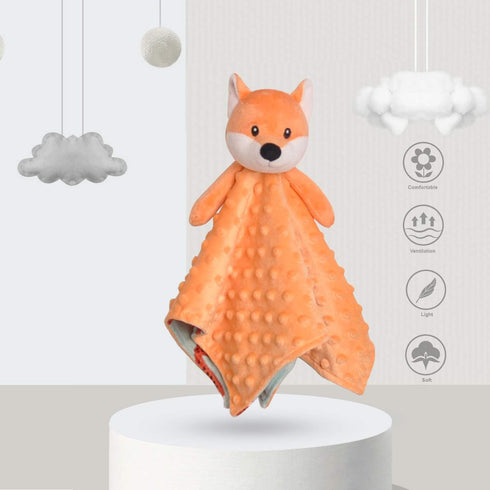 BORITAR Fox Baby Security Blanket, Soft Minky Dot Fabric Lovey with Cute Woodland Pattern Backing (Orange, 14 Inch)