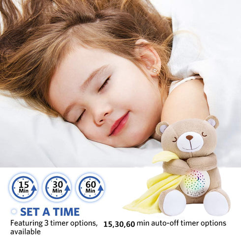 BEREST Rechargeable Baby Sleep Soother Bear, Nursery Decor Night Light Projector, Mom's Heartbeat Cry Sensor Lullabies