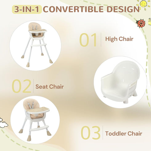3-in-1 5-Point Ktaxon Baby High Chair, Portable Adjustable Height Highchair with Removable Dual-Layer Tray, Safety