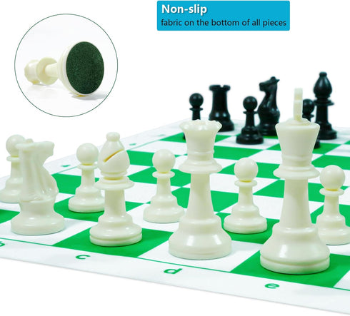 Set 20'' Board-3.75'' 2 1 Travel Chess Silicone Chess King Height Plastic Piece, Extra Queens & Storage Bag