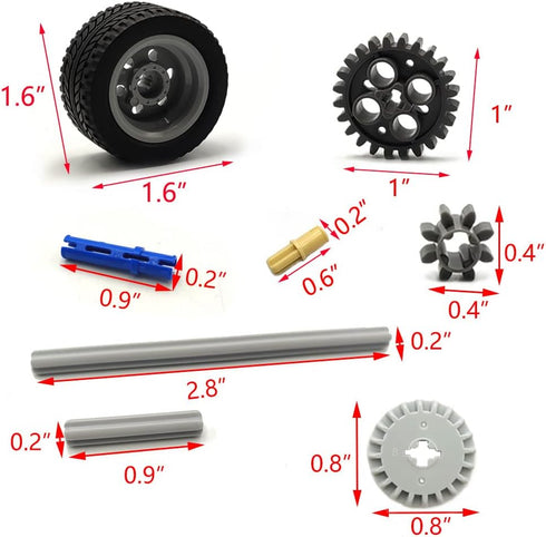 dspitwod Sets 8-14 Technical Gears Axle Pin Connectors - Rubble Wheels Connectors Rack Gear Screw Track Building Brick
