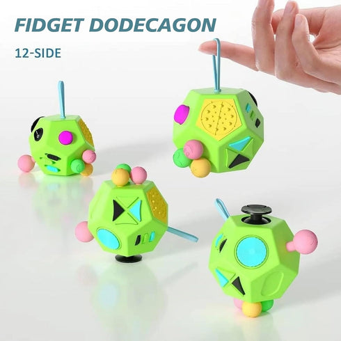 Fidget Dodecagon – 12-Side Fidget Cube for Stress Relief, Anxiety, Focus Travel Toy for Children and Adults (B1 Green)