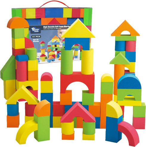 Foam Building Blocks for Toddlers 2-4, 41 Pieces EVA Soft Stacking Blocks, Bath Foam Toy Set for Kids 18+ Months