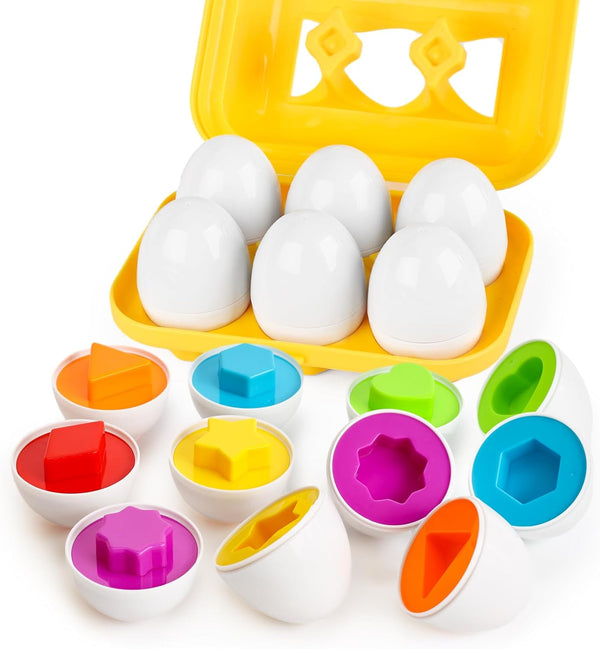 HANSGO 6PCS Matching Egg Shape Sorter Toy for Toddlers 1-3, Educational Toy for Kids, Baby Easter Toy Eggs