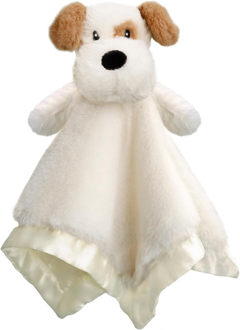 Soft Dog Security Blanket Lovey with Satin Backing for Toddler Infant Newborn Boys & Girls, Unisex Puppy Snuggle Toy,