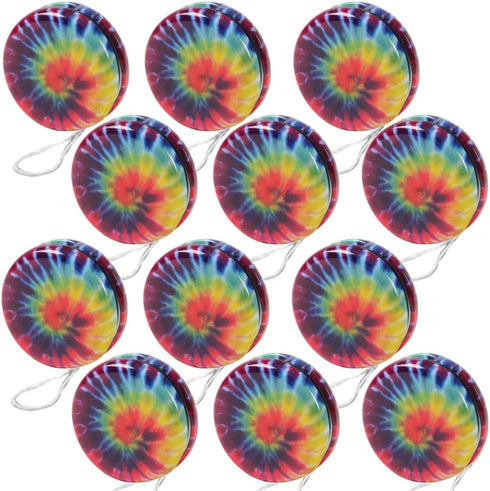 ArtCreativity Rainbow Yoyos for Kids, Pack of 12 Metal Yo-Yo Toys with Colorful Designs, Birthday Party Favors