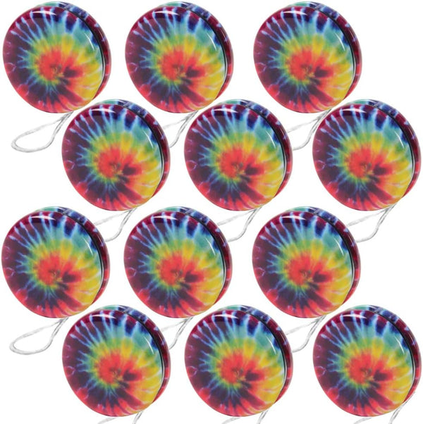 ArtCreativity Rainbow Yoyos for Kids, Pack of 12 Metal Yo-Yo Toys with Colorful Designs, Birthday Party Favors