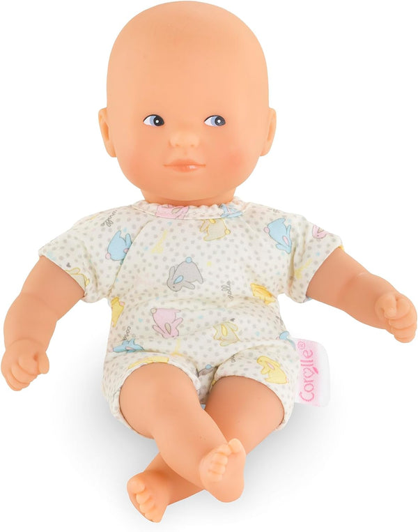 Corolle Mini Calin Bunnies Baby Doll - 8" Soft Body with Blue Eyes, Bunny Pattern Outfit, Vanilla-Scented