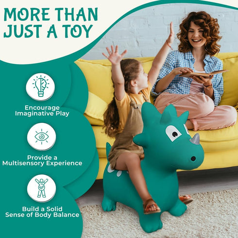 Green Dinosaur Bounce & Ride-on Inflatable Hopper Toy for Toddlers with Pump