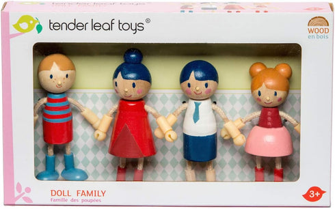 3+ Tender Leaf Toys - Doll Family - Cute Wooden Flexible Doll Family for Kid's Dollhouse, Four Pcs of Multicultural