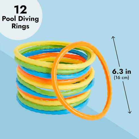 BLUE PANDA 12 Pack Pool Rings for Kids Diving - Multicolored Under Water Swim Dive Rings (6 in)