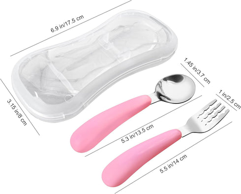 VANRA 2 Pieces Toddler Fork and Spoon Set with Travel Case 18/8 Stainless Steel Toddler Utensils Kids Silverware Children Flatware Child Cutlery Set for School Lunch Box (Pink) by VANRA