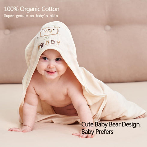 6-Pack Set 5 37.5 37.5 Inches Organic Cotton Baby Bath - Embroidered Hooded Towel & Soft Washcloths, Ultra Soft