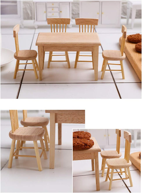 Z MAYABBO Wooden Dollhouse Furniture of Table & Chair, Miniature Dollhouse Accessories of Dining Room - 1/12 Scale
