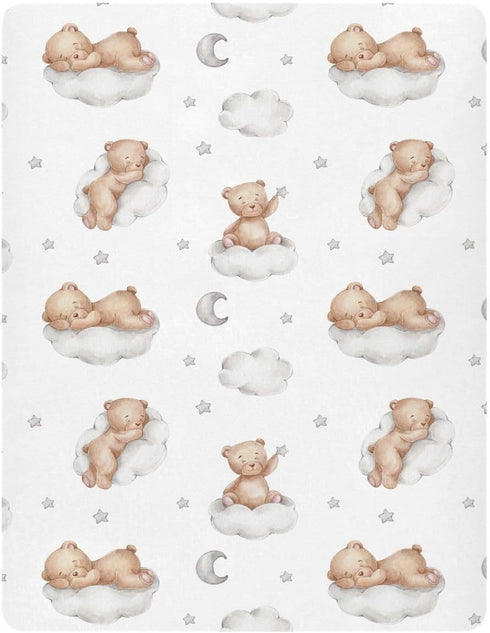 52 28 9In, Vvfelixl Crib Sheets for Boys & Girls, Teddy Bears Clouds Pattern, Neutral, Mini Crib Mattress Sheets