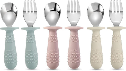 PandaEar 6 Pieces Baby Toddler Silicone Stainless Steel Utensils, BPA Free with Anti-Choke Design