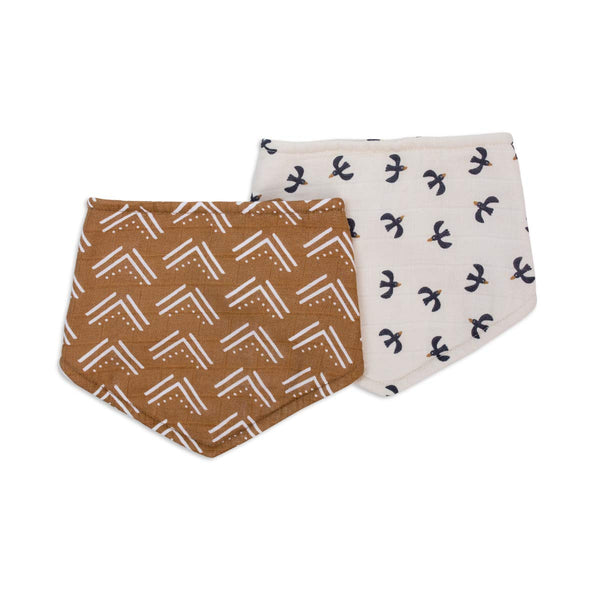 lulujo Soft Cotton Baby Bib, 2 Pack, Mudcloth/Black Birds