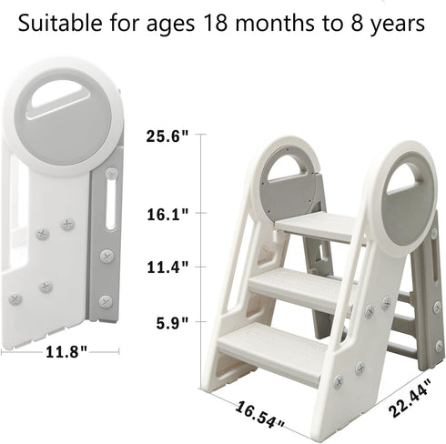 JoyrChld 3 Counter,Adjustable 3 2 Step Ladder Step Folding Toddler Step Stool for Kids Three Step Standing Tower