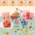 DULEFUN 143pcs Mini Shopping Cart Basket Miniature Food Drink Bottle Toys, Supermarket Shelve Metal Handcart Cash