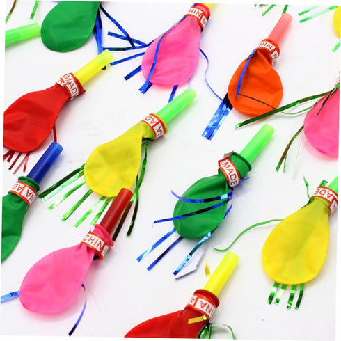 Toyvian Metallic Balloons, 100 Pcs Kids Playset, Musical Blow Outs Party Whistles Noisemaker for Children