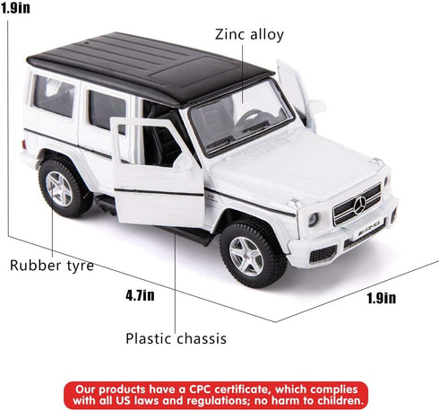 1:36 Scale Benz G63 Car Model for Kids, Alloy Pull Back G Wagon Toy Car for Toddlers Gift (White)