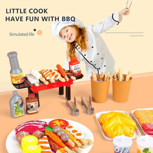 80 PCS BBQ Grill Playset Toy Barbecue Kitchen Cooking Set, Interactive Play Food Accessories for Toddlers 1-3, Ages 4-8