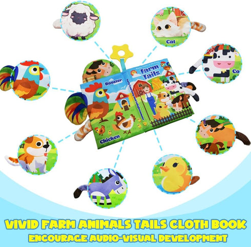 BOLZRA 1-3, 12-18 Musical Red Barn Farm Animal Toys with Tails Baby Book, Educational Preschool Farm Animals Finger
