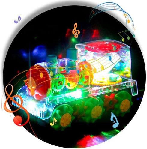 Nenekal Electric Transparent Gear Train Toy - Flashing Lights and Music, Battery Operated Bump and Go Car for 3+