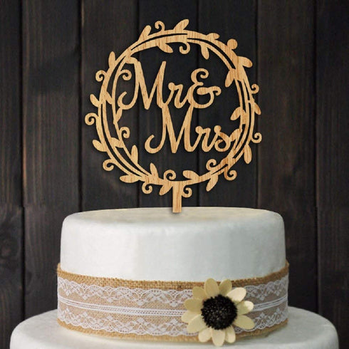 YAMI COCU Mr and Mrs Cake Toppers, Rustic Wood Wedding Party Engagement Decoration
