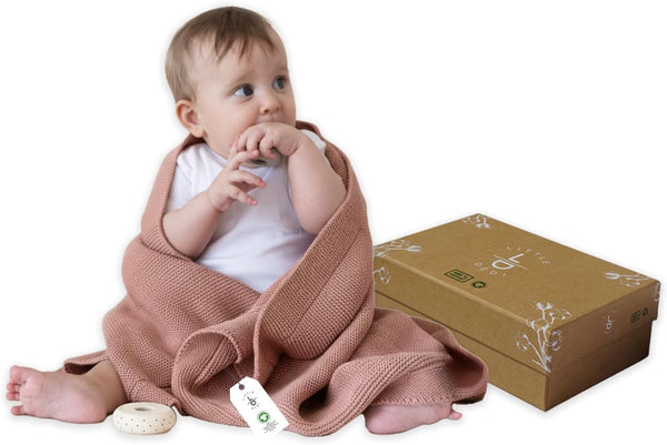 100% Organic Cotton Baby Knitted Blanket with Gift Box - Soft Toddler,