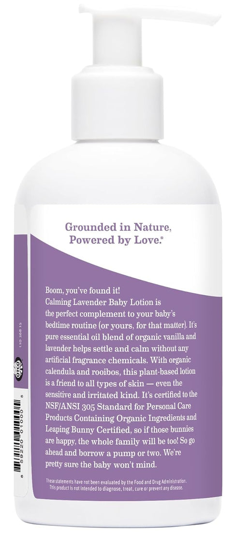Earth Mama Calming Lavender Baby Lotion for Dry Skin, Organic Moisturizer with Aloe Juice, Rooibos, & Shea Butter, 8 Fl