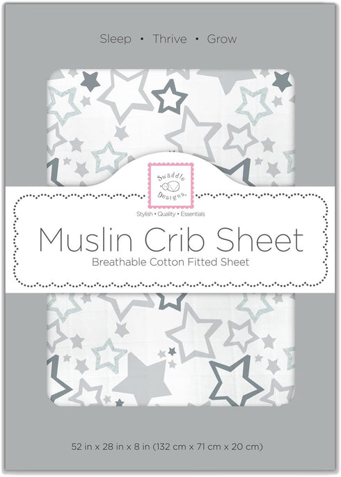Muslin Fitted Crib Sheet for Toddlers - Gray & Sterling Starshine