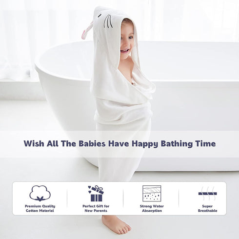 MICHLEY Cotton Hooded Baby Towel Bathrobe for Boys Girls 0-6 Year - White