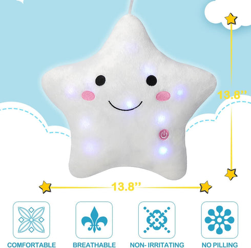 13.8" DearSun Light Up Twinkle Star Pillow, LED Star Plush Pillow with Colorful Night Lights, Soft Glowing Stuffed Star