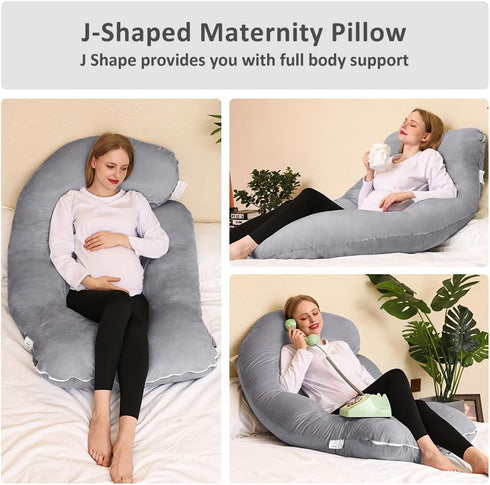 Chilling Home Memory Foam Pregnancy Pillow, J Shape Pregnancy Pillows for Sleeping, Body Pillow for Adults, Maternity