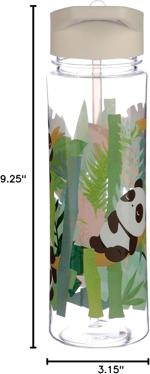 Puckator 550ml Pandarama - Kids Drinks Bottle With Flip Straw - Reusable Water Bottle For Girls And Boys With A Carry
