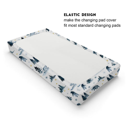 Woodland Bear Snow Forest Changing Pad Cover, 32"x16" Soft Stretchy Sheets for Baby Boys Girls