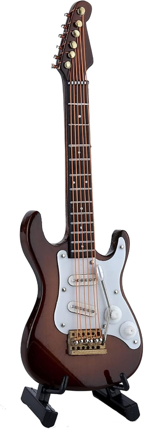 Dselvgvu 5.49"x1.76"x0.48") Wooden Miniature Electric Guitar with Stand and Case Mini Musical Instrument Electric