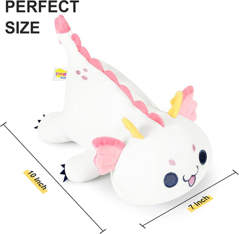 Onsoyours Chubby Dragon Stuffed Animal, Soft Huggable Plush Pillow, Kawaii Cute White Dragon Toy (10")