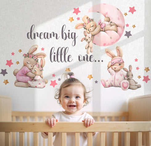 Mamarons Pink Bunny Nursery Wall Decals-Baby Girl Room Rabbit Wall Decor, Animal Stickers for Kids Playroom, Toddler