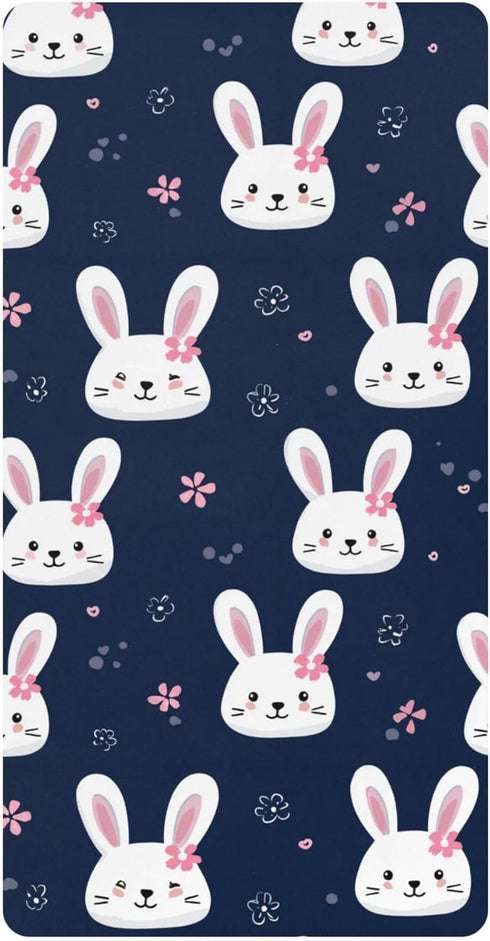 Mazeann Rabbit Face Easter Mini Crib Sheets Soft Fitted Cotton Baby Playard Sheets