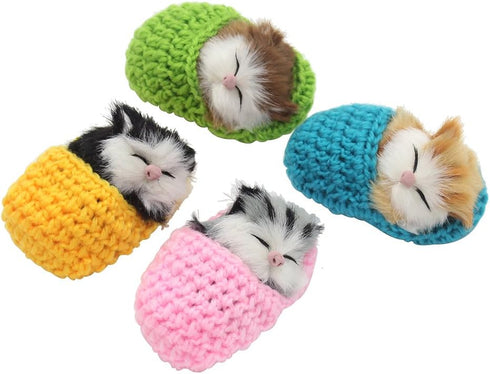 4Pcs Mini Kitten in Shoe Doll Toy, Sleeping Cat in Slipper with Meows Sounds Decor Hand Toy Gift for Kids