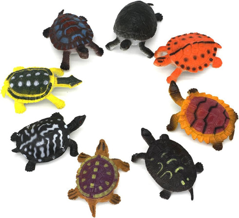Kvvdi 12 Pcs Small Colorful Plastic Poison Dart Frogs Toy + 8 Pcs Turtles Rainforest Animals
