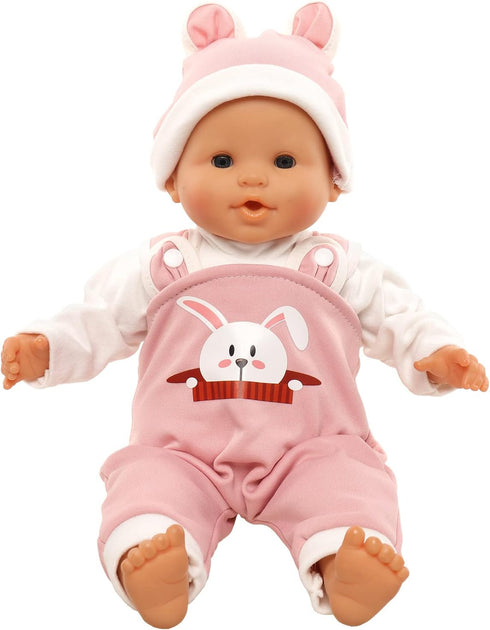 Baby Doll Clothes Handmade Pink Rabbit Top Jumpsuit with Cap Rompers Outfits for 14 to 16 Inch Doll Clothing Set