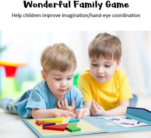 BEESTECH Wooden Tangram Puzzle Book, Travel Games for Kids, Educational Learning Puzzles Toys for Boys and Girls 3-8