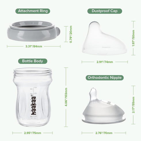 Gen.3 6.3 oz.180ml 6m+ -1 haakaa Natural Glass Baby Bottle - Wide Neck, Anti-Colic Varibale Flow Nipple for Breastfed