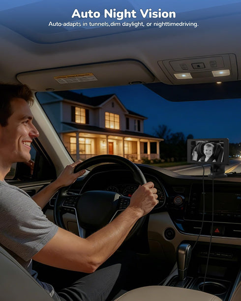 TOZING 5" 1080P 360 3X Baby Car Camera Monitor | IPS Suction Cup Screen - Rotation IR Night Vision Zoom - USB Powered